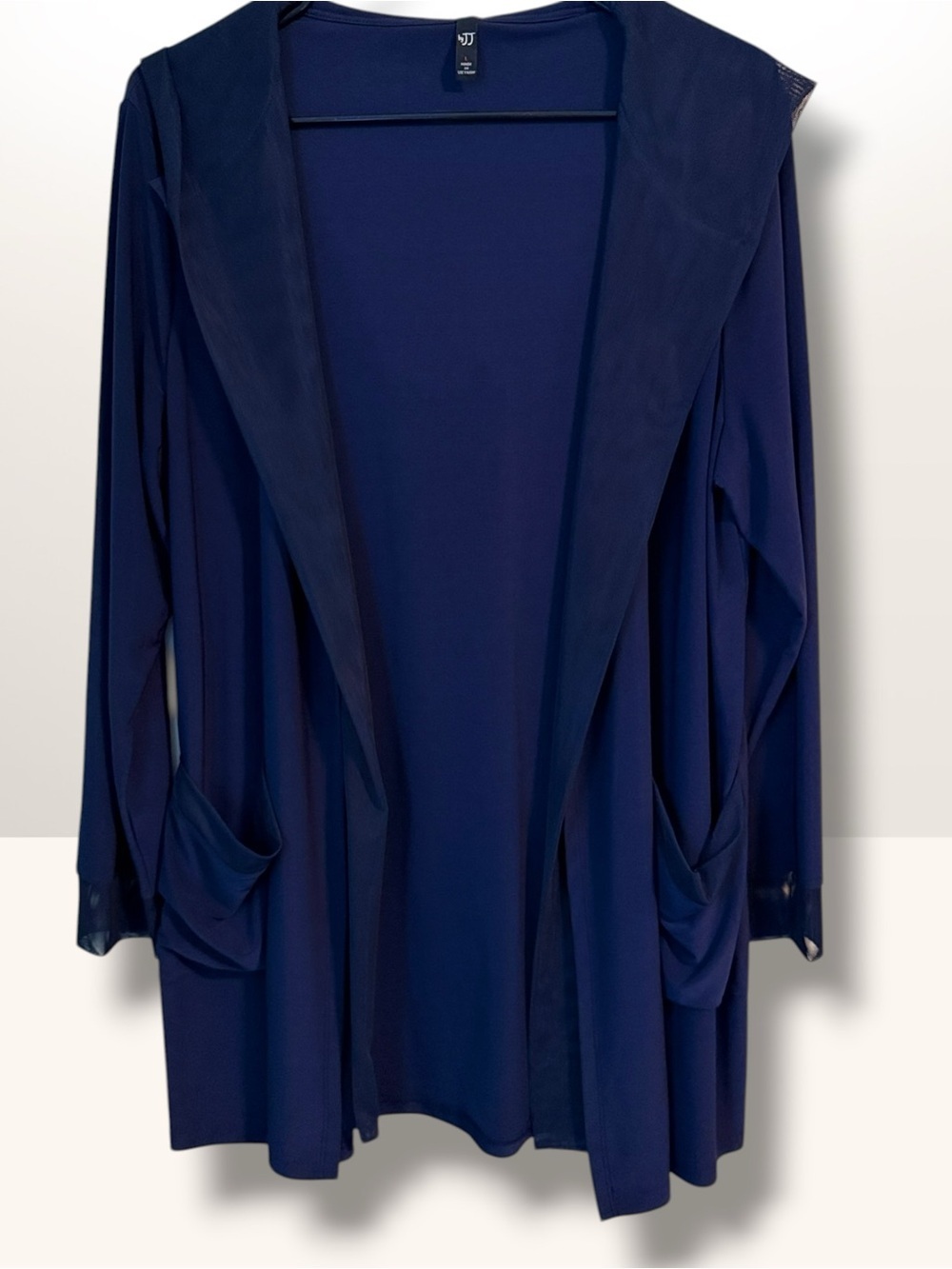 🌼By JJ Open-Front Navy Sheer Trim Hooded Cardigan